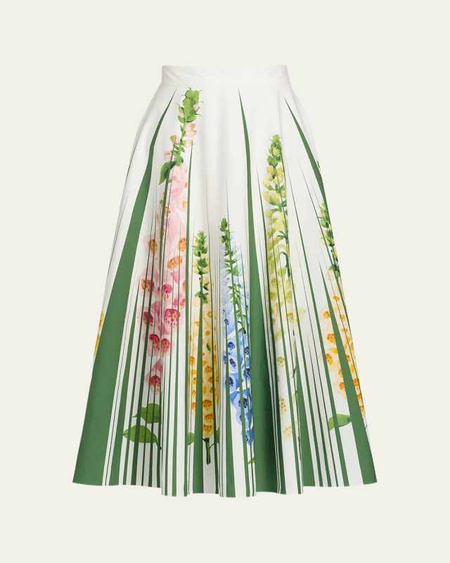 Foxgloves Cotton Popline A-Line Midi Skirt